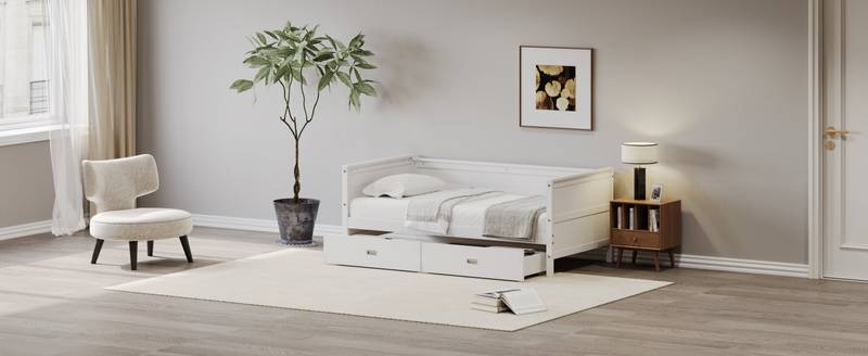 Cozy White Twin Daybed with Storage Drawers