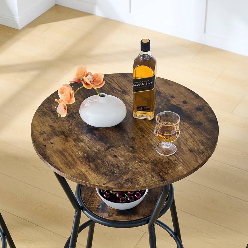 Rustic Round Bar Table & Cozy Stool Set