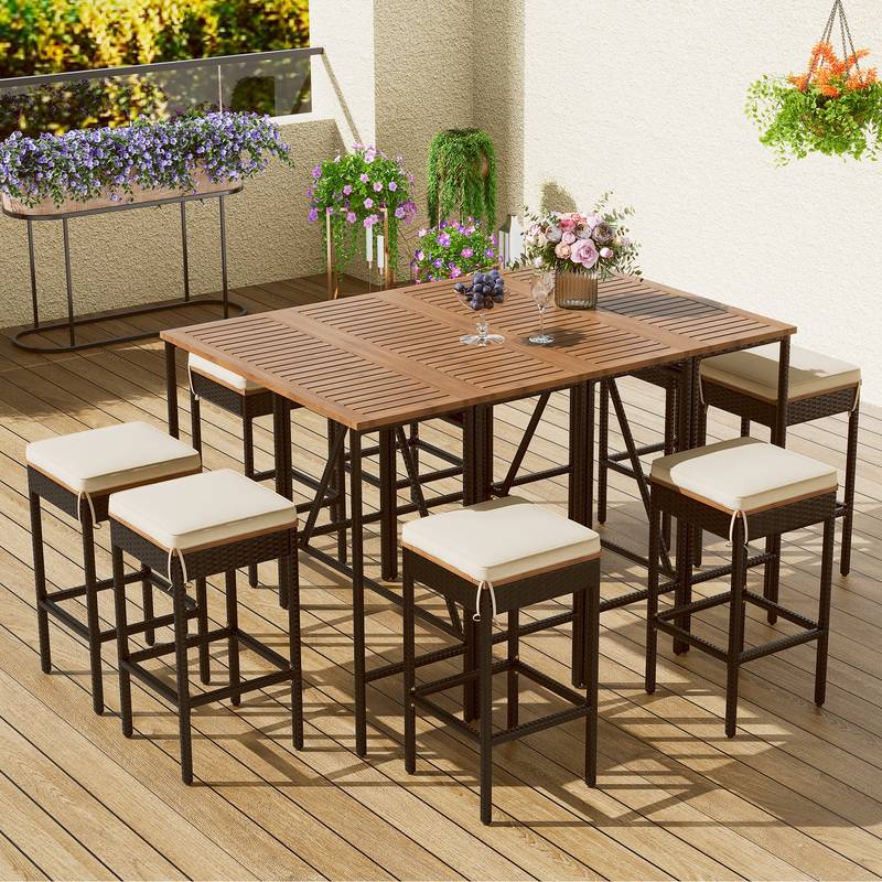 Charming Acacia Outdoor Bistro Set with Cushions