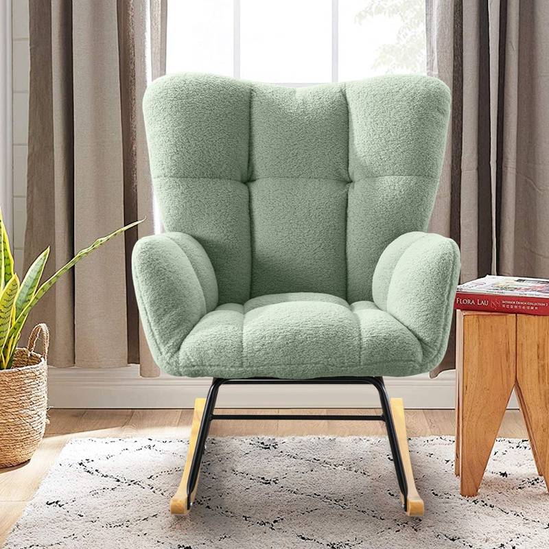 Cozy Teddy Rocker - Modern Accent Chair in Light Green
