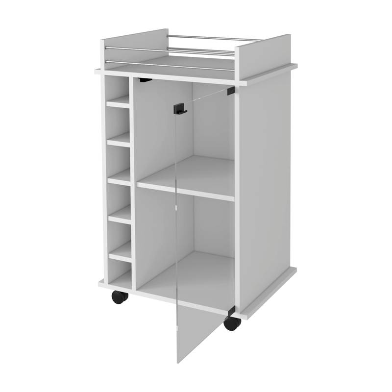 Chic Vegas Bar Cart with Glass Doors & Liquor Cubbies