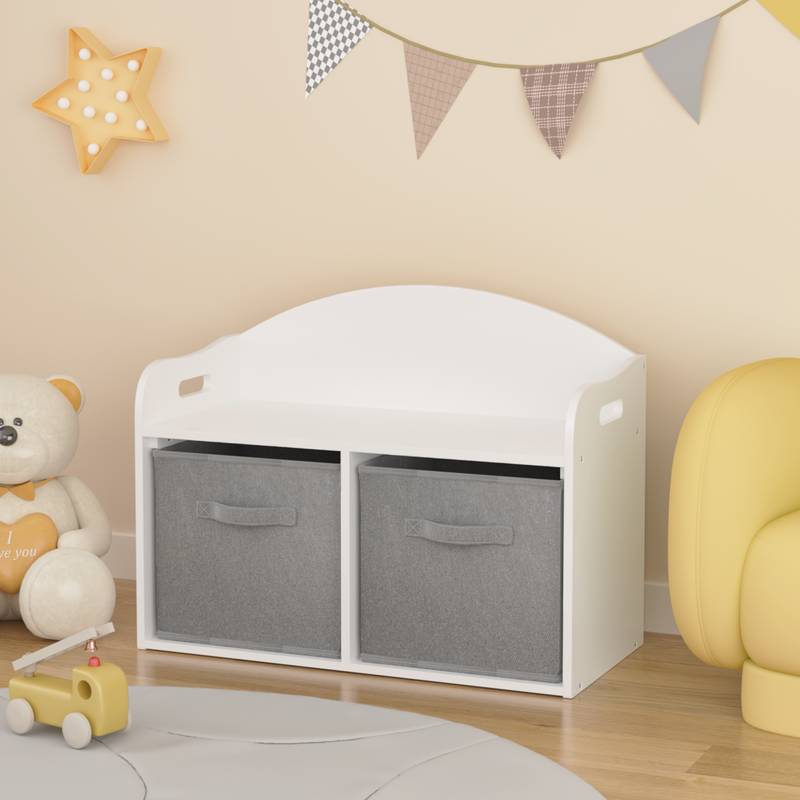 Whimsical Wooden Toy Chest & Bench with Fabric Drawers