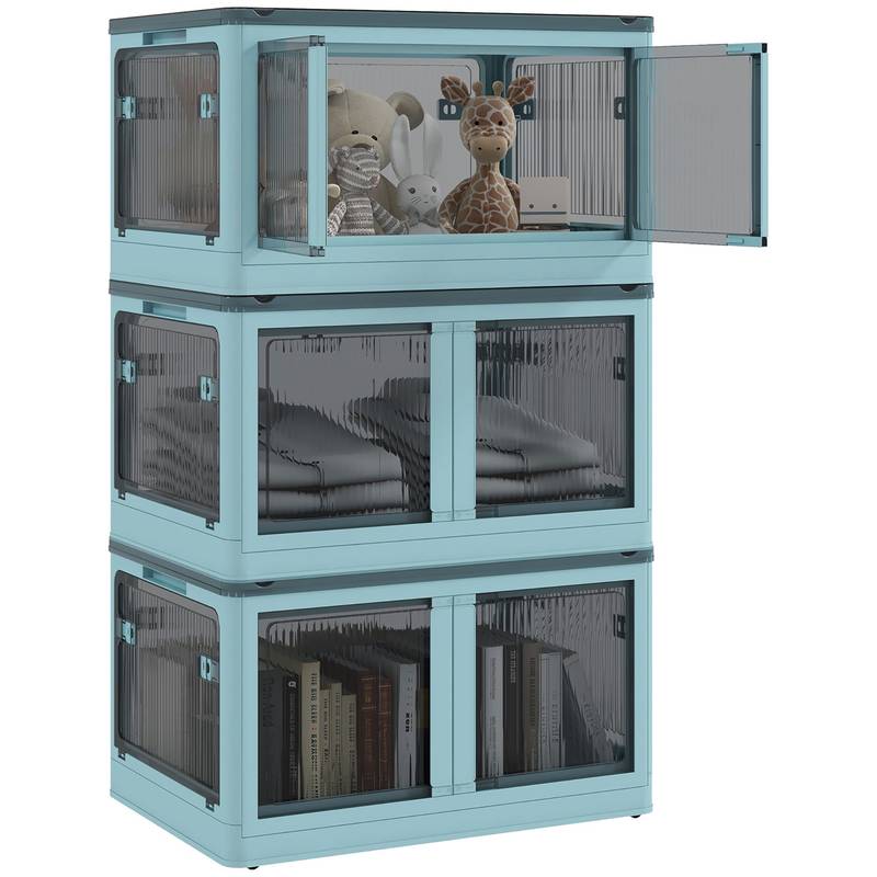 Blue Stackable Storage Bins with Wheels