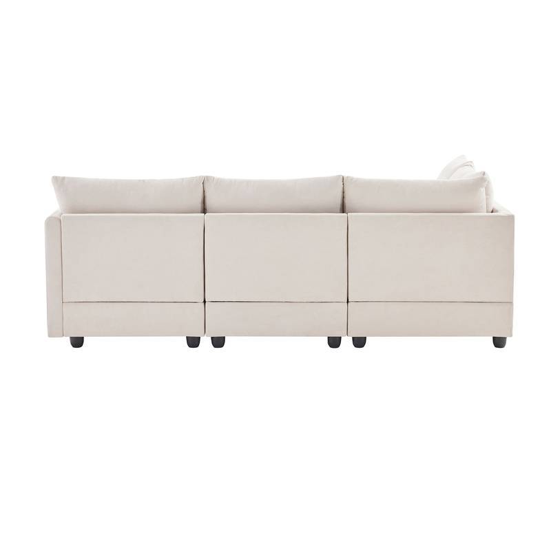Chic Striped L-Shaped Sofa with Convertible Ottoman