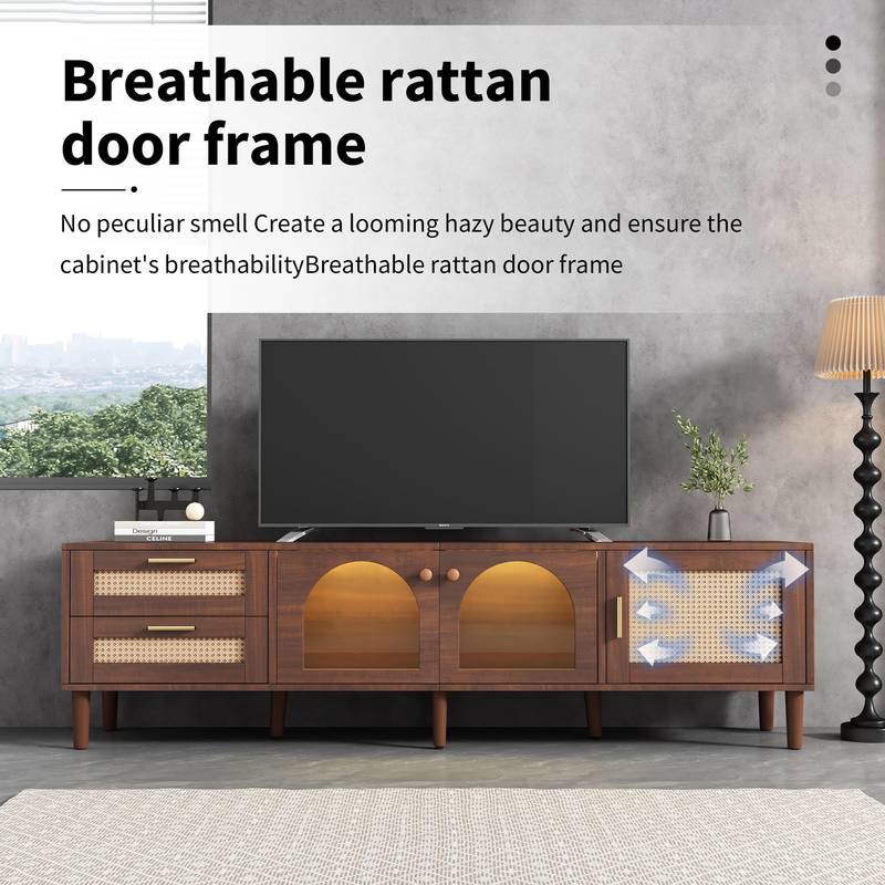 Rattan-Inspired TV Console with Stylish Storage
