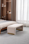 Chic Beige Boucle Ottoman with Gold Legs