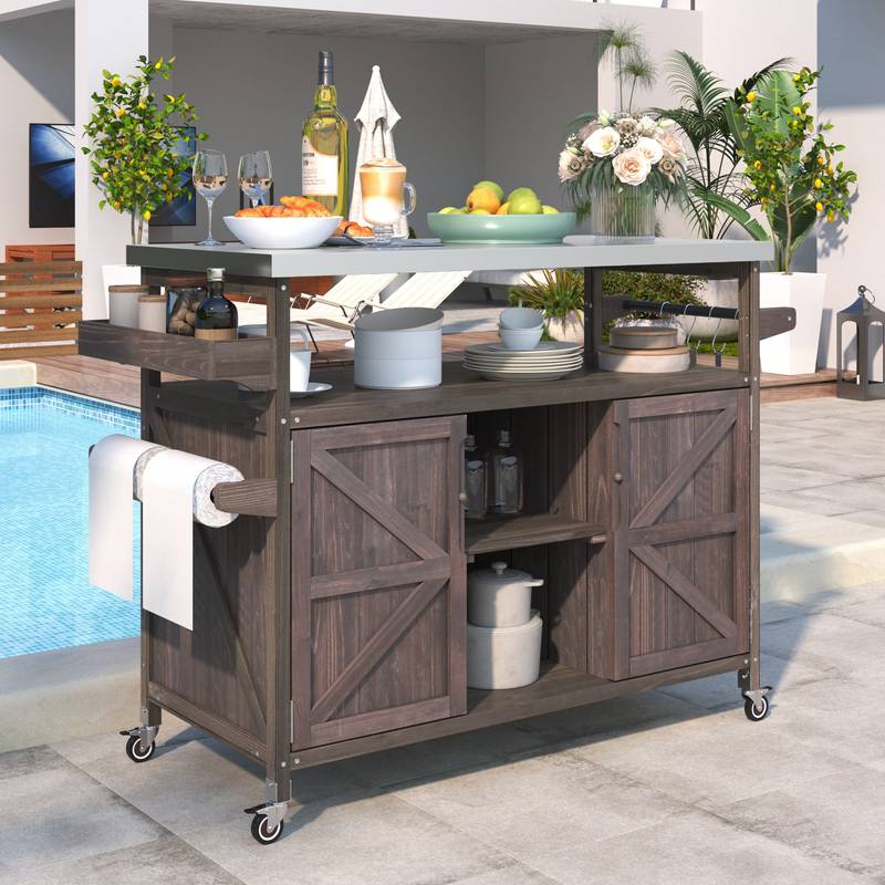 Rustic Rolling Outdoor Kitchen Bar & Grill Station