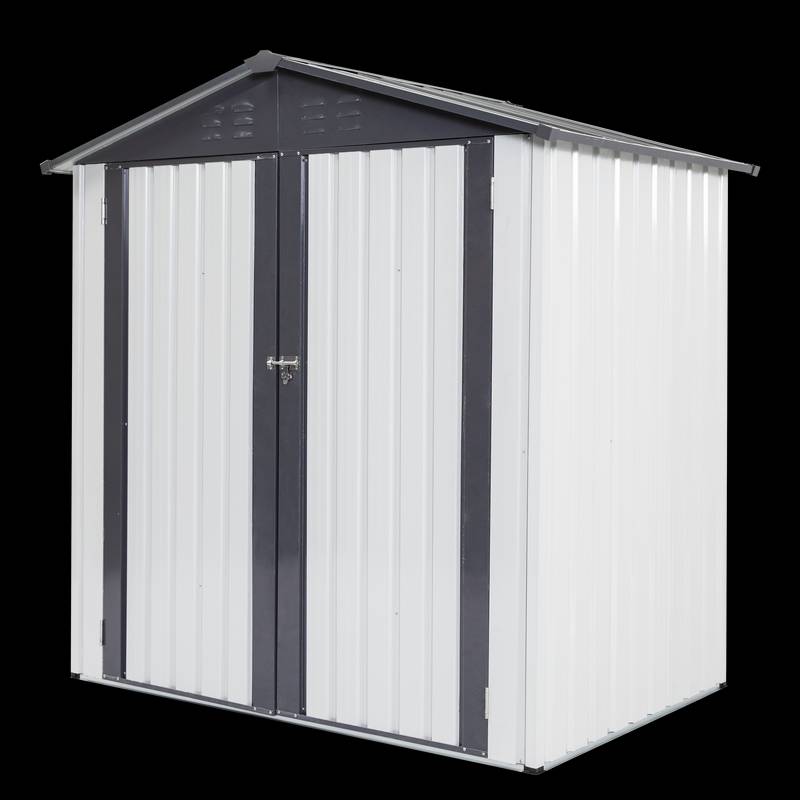Stylish Gray and White Garden Shed for Outdoor Tool Storage