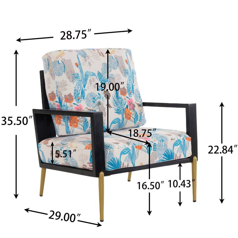 Chic Retro Floral Velvet Armchair with Gold Accents
