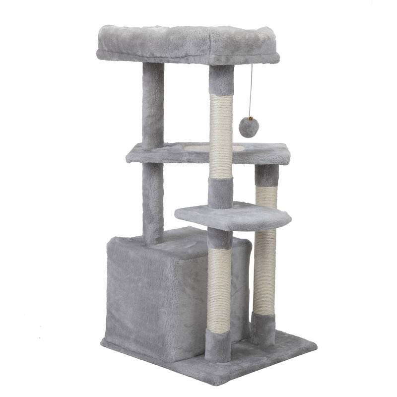 Cozy Cat Tower - Double-Level Playhouse in Light Gray