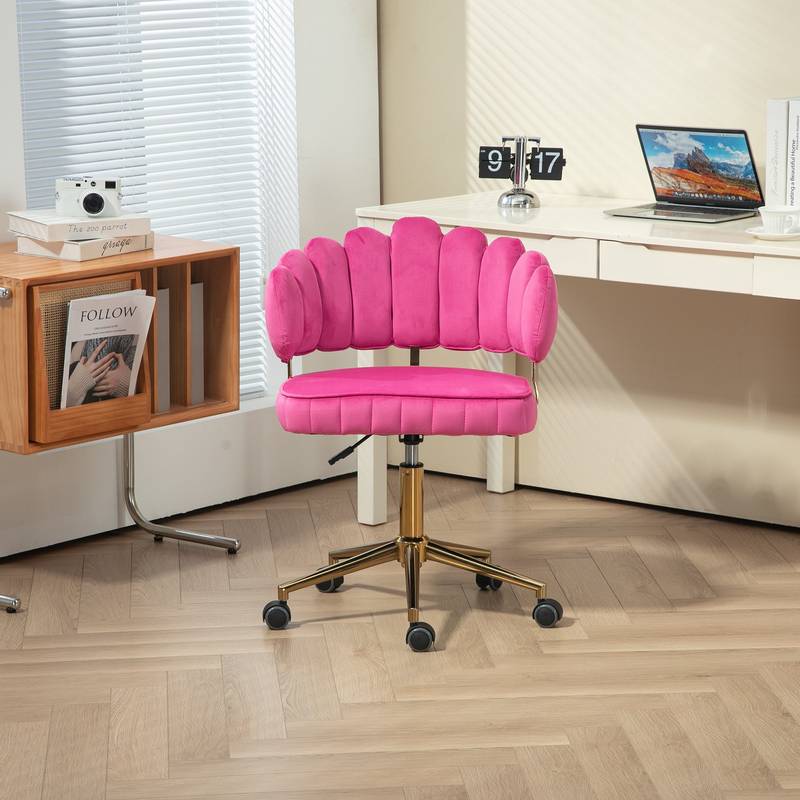 Chic Velvet Office Chair in Rose Red