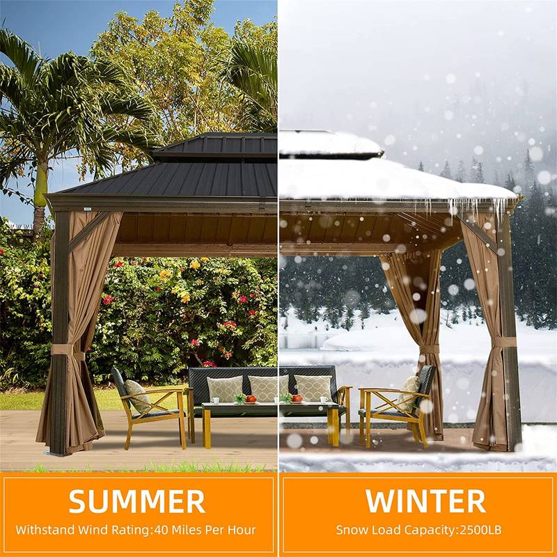 Charming Outdoor Hardtop Gazebo with Double Canopy and Curtains