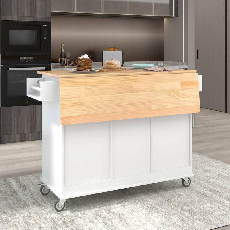 Charming Rolling Kitchen Island with Wood Top & Convenient Storage