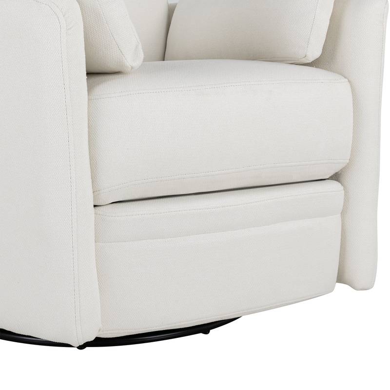 Cozy Beige Swivel Rocker Recliner with Pillows