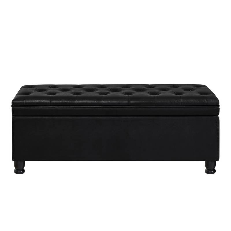 Chic Black Storage Bench with Tufted Detail