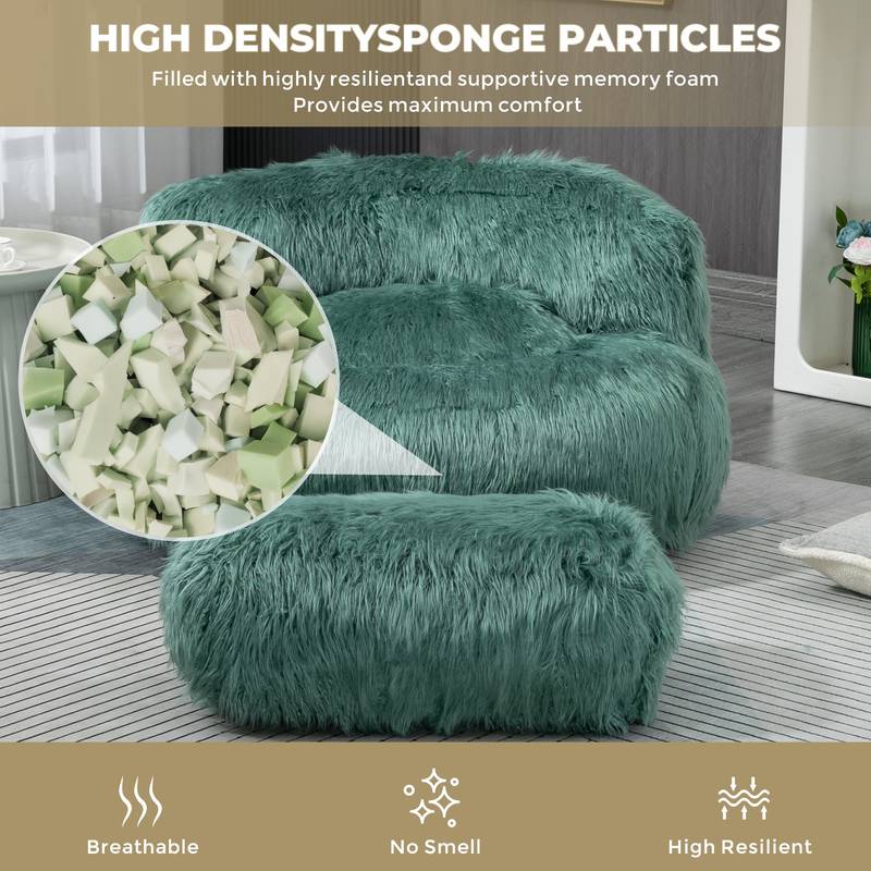 ChillNest Bean Bag Chair with Ottoman - Relax in Style! (Mint Green)