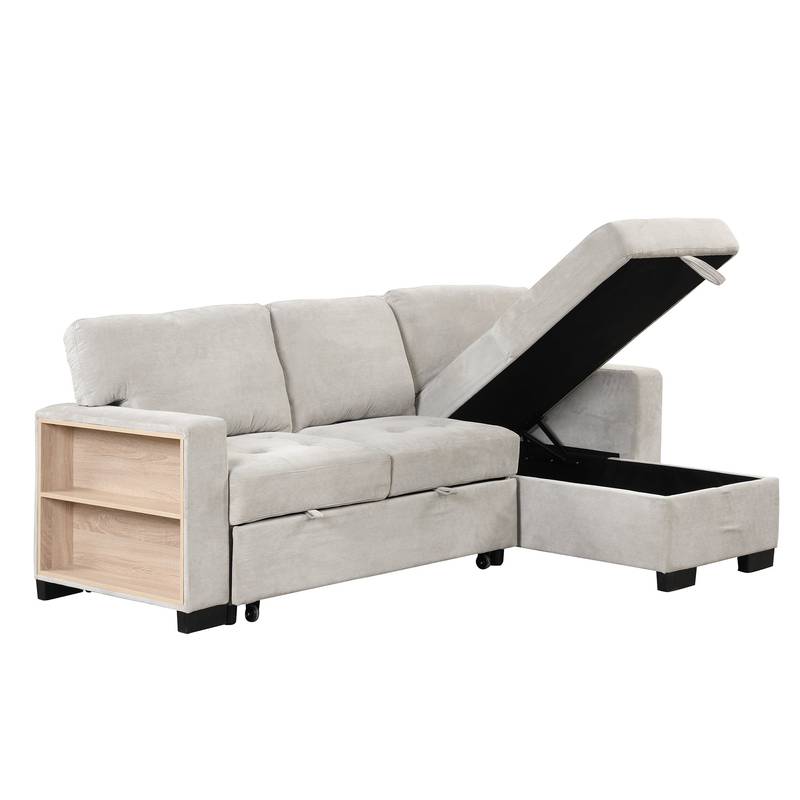 Chic Light Gray Chaise Lounge with Hidden Storage and USB Charger
