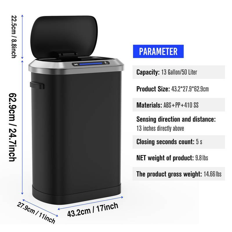 Smart Sensor Trash Can - Sleek Black Design