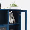 Navy Blue Glass-Front Cabinet with Open Storage