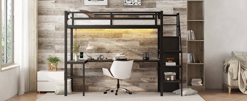 Lofted Adventure Bed with Desk and USB - Perfect for Kids and Teens!