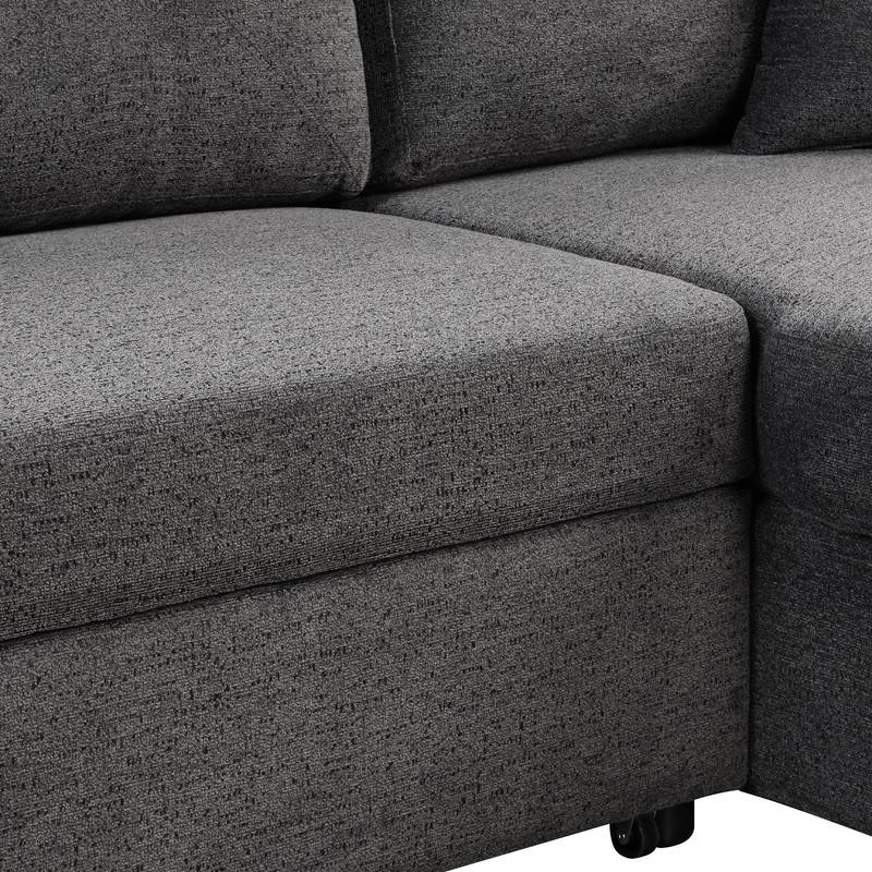 Versatile L-Shaped Sofa Bed with Side Shelf & Stools
