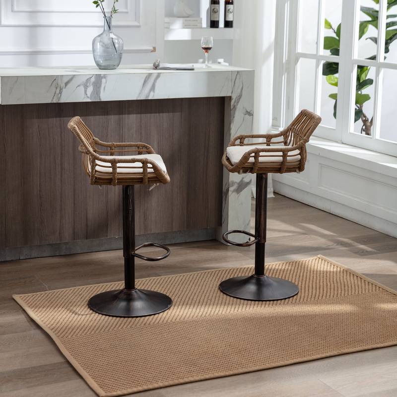 Chic Adjustable Bar Stools - Set of Two in Beige