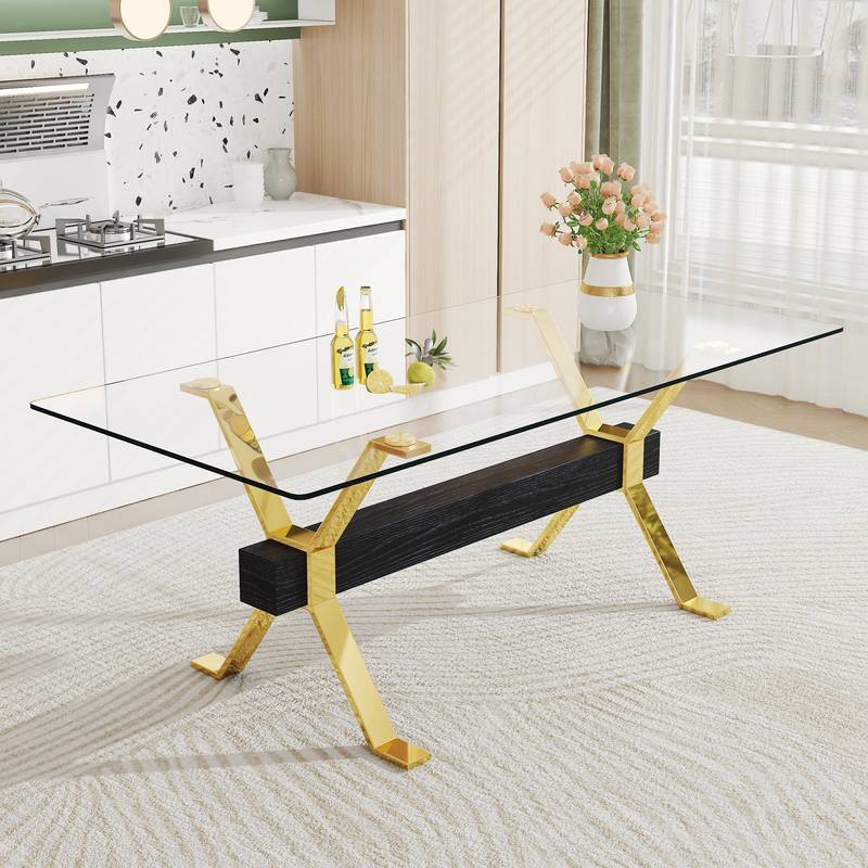 Gold Elegance Glass Dining Table
