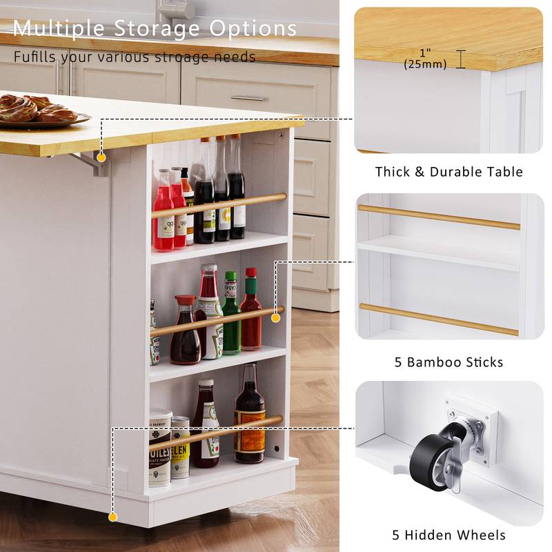 Cozy Kitchen Island with Bar Stools & Storage