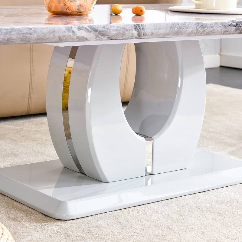 Elegant Gray Marble Coffee Table with Silver Accents