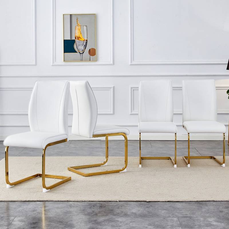 Elegant Arch Dining Chairs - Set of 4 White with Gold Legs