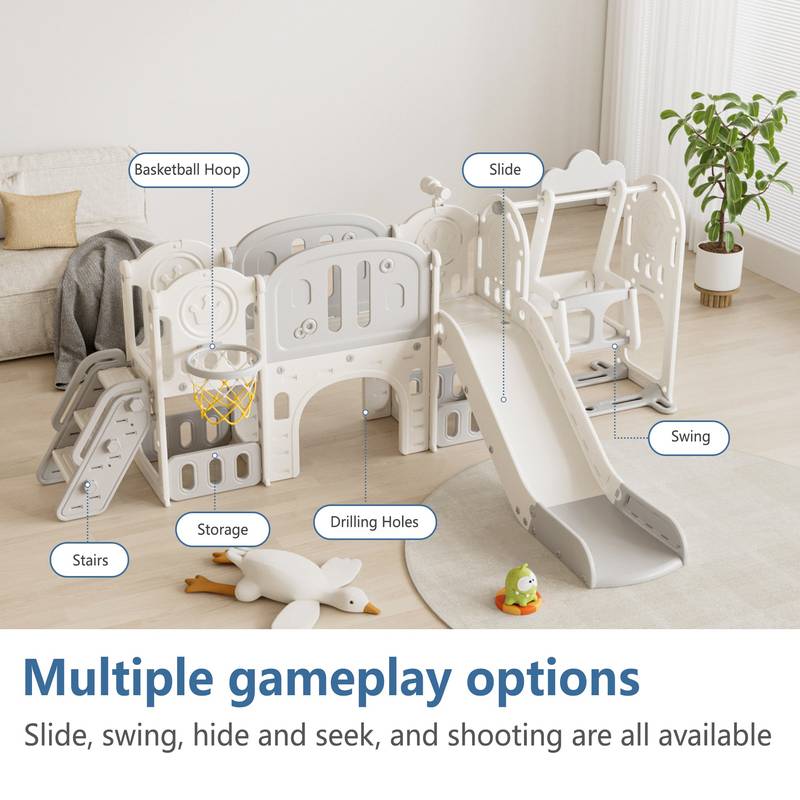 Fun Toddler Playground Slide with Swing & Hoop