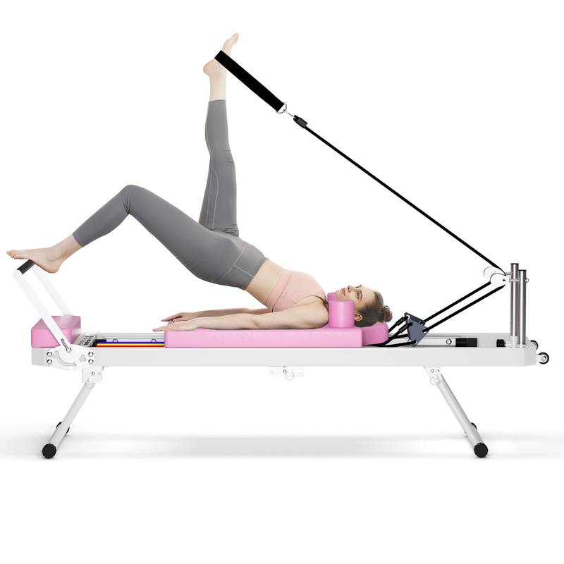 Pink Foldable Pilates Reformer for Home and Studio