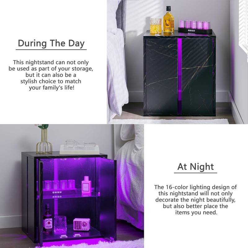Chic LED Nightstand with Glass Shelves