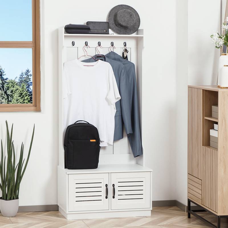 Chic Entryway Organizer with Coat Rack & Shoe Bench