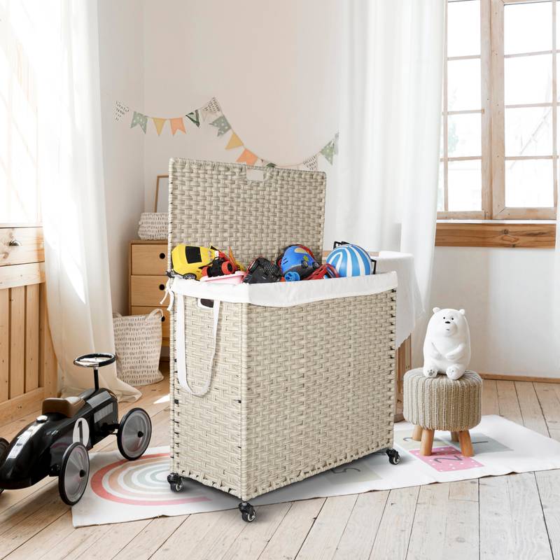 Stylish Grey Laundry Hamper with Removable Bags and Wheels