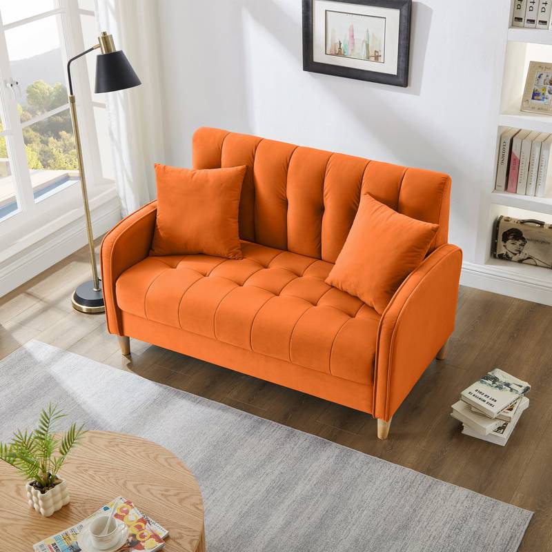 Chic Velvet Loveseat - Perfect for Small Spaces, Cozy & Stylish in Orange