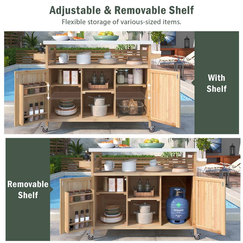 Farmhouse Rolling BBQ Bar & Storage Island