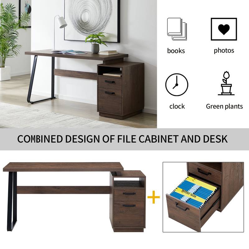 Sleek Home Office Desk with File Drawers