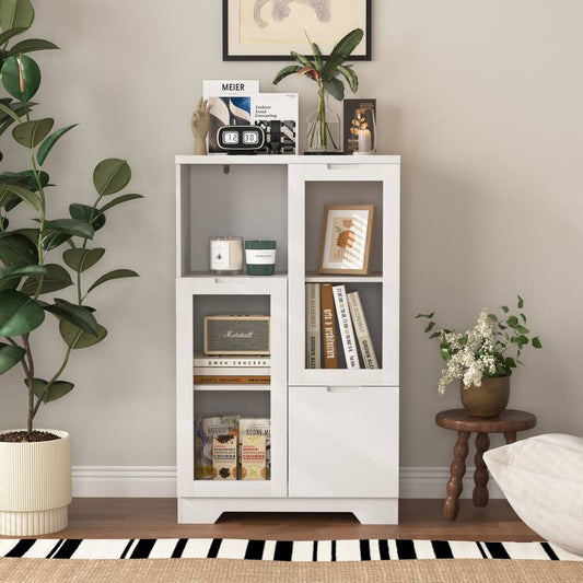 Chic White Glass Door Cabinet