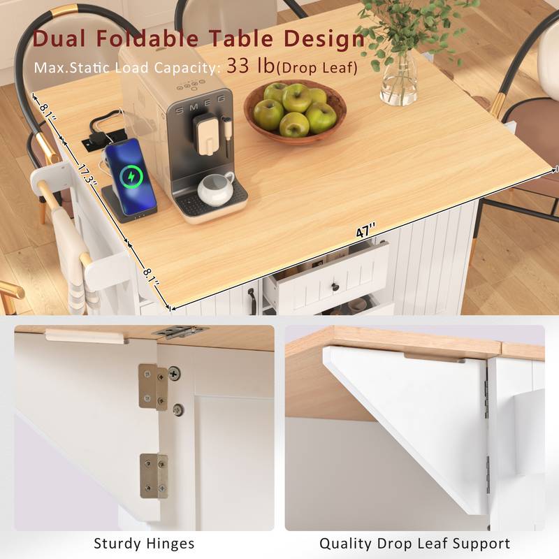 Stylish Rolling Kitchen Island with Drop Leaves and Storage