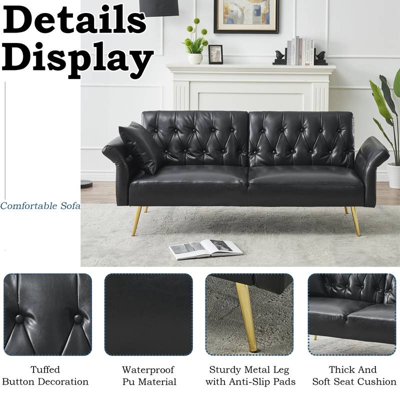 Cozy Convertible Faux Leather Sofa Bed