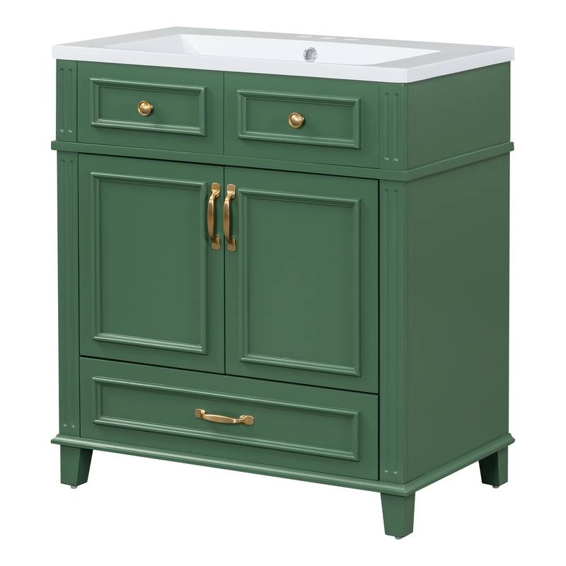 Vintage Green Bathroom Vanity with Soft-Close Storage
