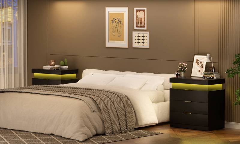 Sleek Nightstand with Charging Hub & LED Glow