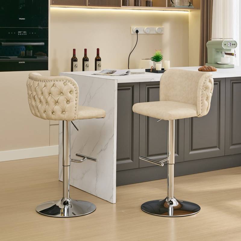 Chic Beige Swivel Bar Stools - Set of Two