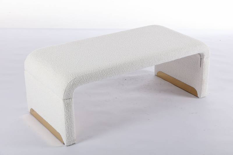 Chic Ivory Boucle Ottoman with Gold Legs