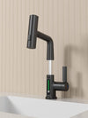 Sleek Matte Black Rotating Waterfall Faucet with LED Temperature Display