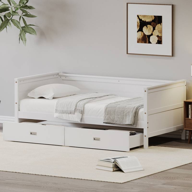 Cozy White Twin Daybed with Storage Drawers