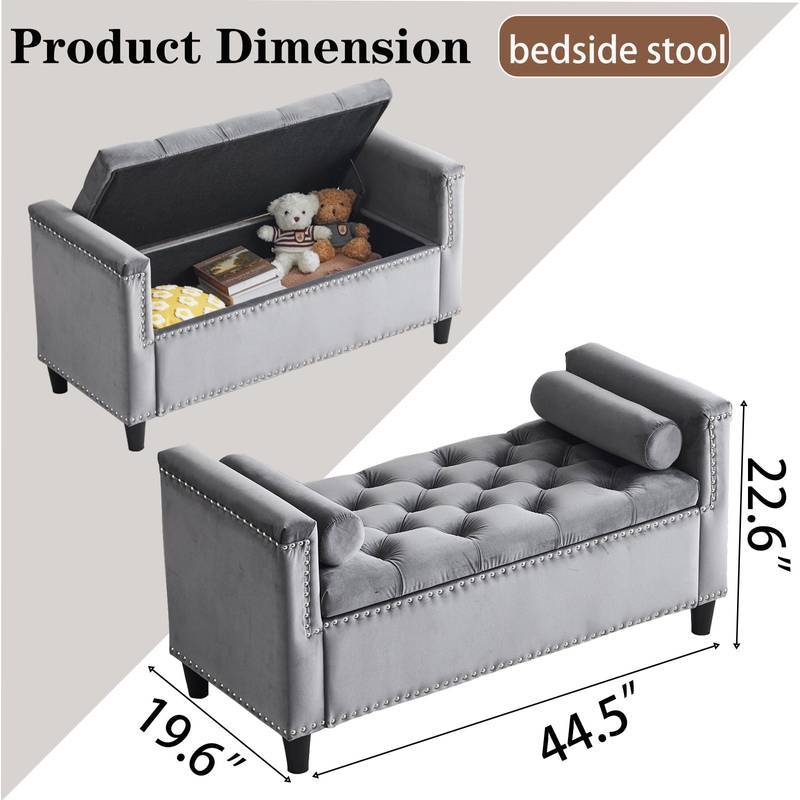 Chic Velvet Storage Bench with Armrests