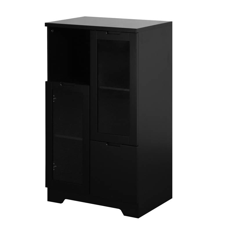 Chic Black Glass-Front Cabinet for Living & Bedroom Storage