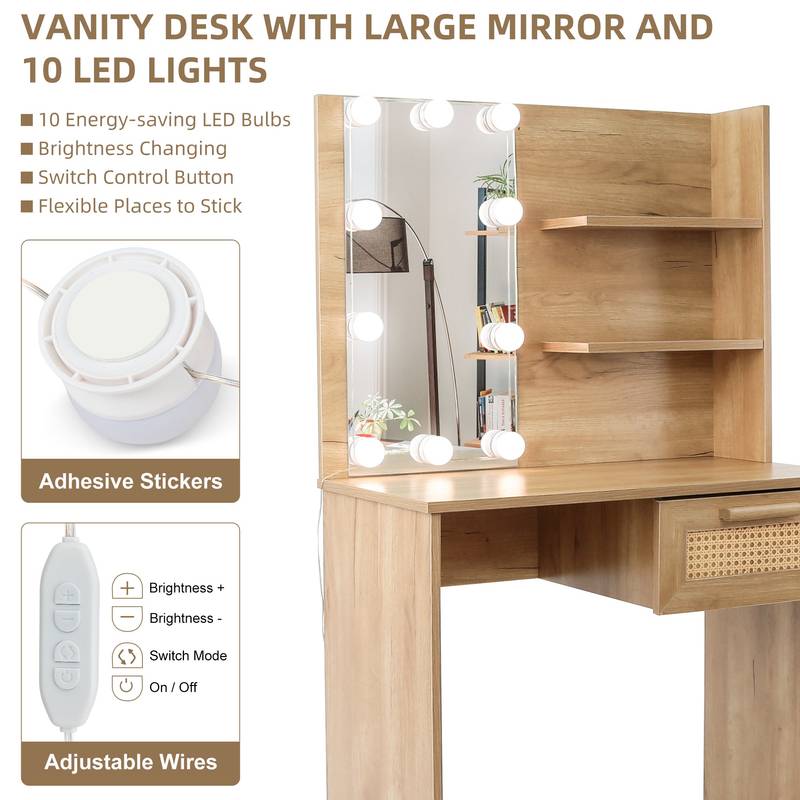 Radiant Vanity Set with Stool and LED Mirror